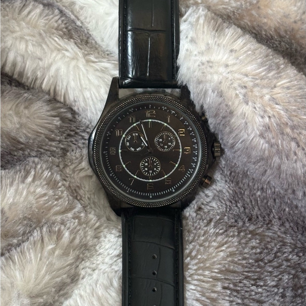 Black Leather Strap Watch